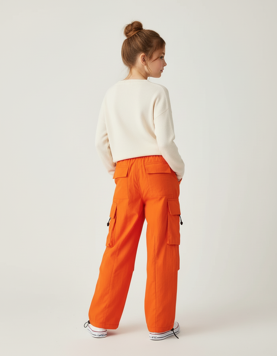 Pantalon Cargo Orange Ample Enfant Décontracté Poches - Polyester - vue 2