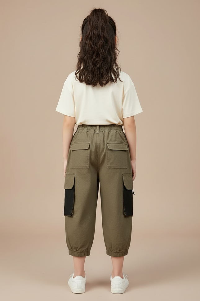 Pantalon Cargo Kaki Ample Enfant Multipoches Décontracté - Toile - vue 2