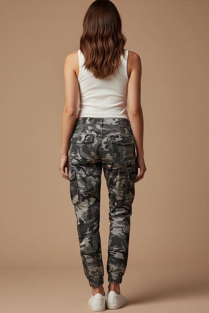 Pantalon Cargo Camouflage Gris Femme Jogger Coton - vue 2