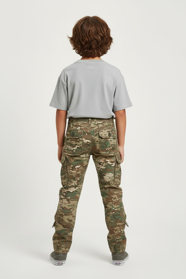 Pantalon Cargo Camouflage Militaire Enfant Multi-Poches Décontracté - Multicolore Toile - vue 2