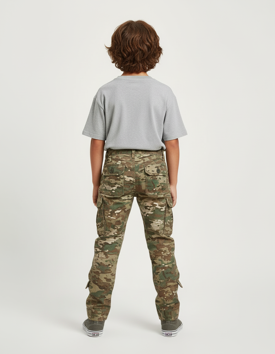 Pantalon Cargo Camouflage Militaire Enfant Multi-Poches Décontracté - Multicolore Toile - vue 2