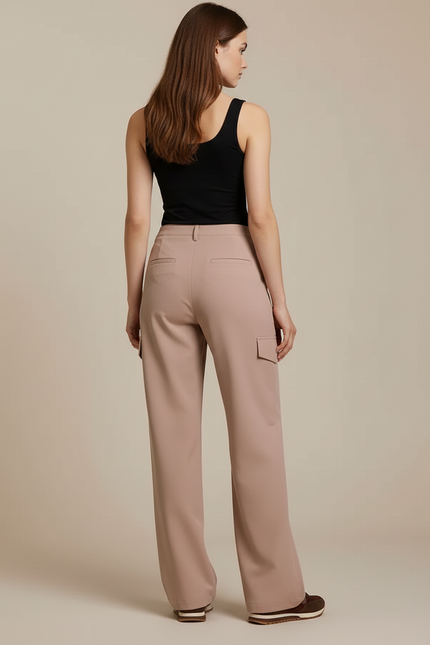 Pantalon Cargo Rose Ample Taille Haute Confortable Femme - Polyester - vue 2