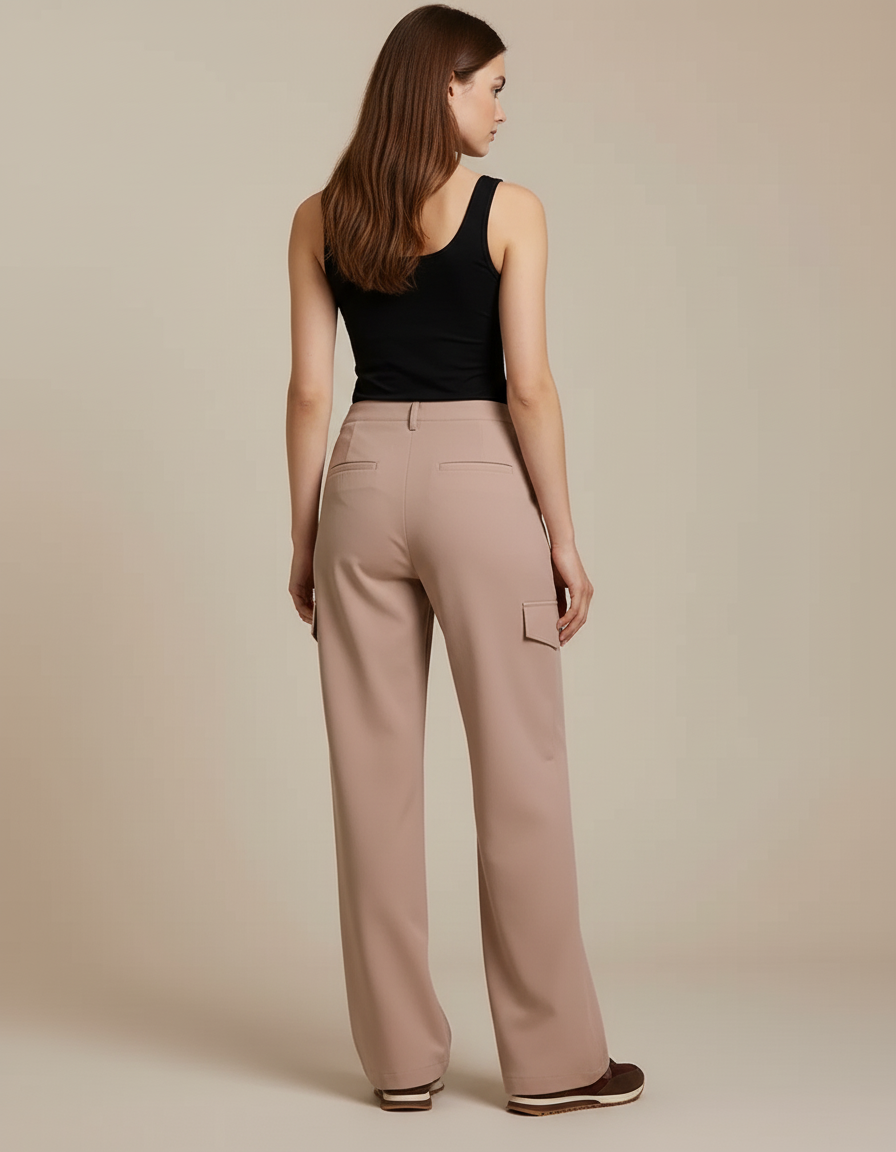 Pantalon Cargo Rose Ample Taille Haute Confortable Femme - Polyester - vue 2