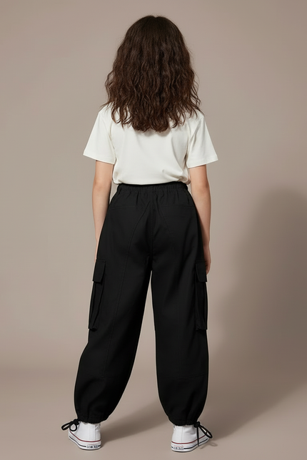 Pantalon Cargo Noir Ample Poches Fille Coton - vue 2