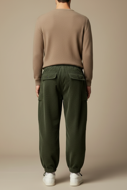 Pantalon Cargo Vert Côtelé Ample Multipoches Homme - Cordé - vue 2
