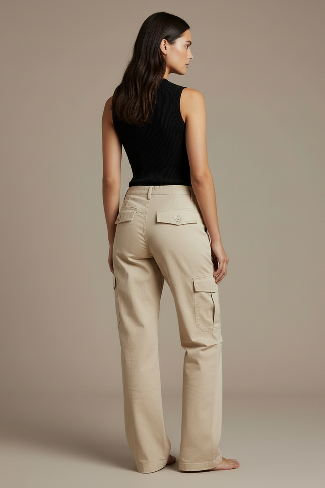 Pantalon Cargo Beige Ample Femme Poches - Toile - vue 2