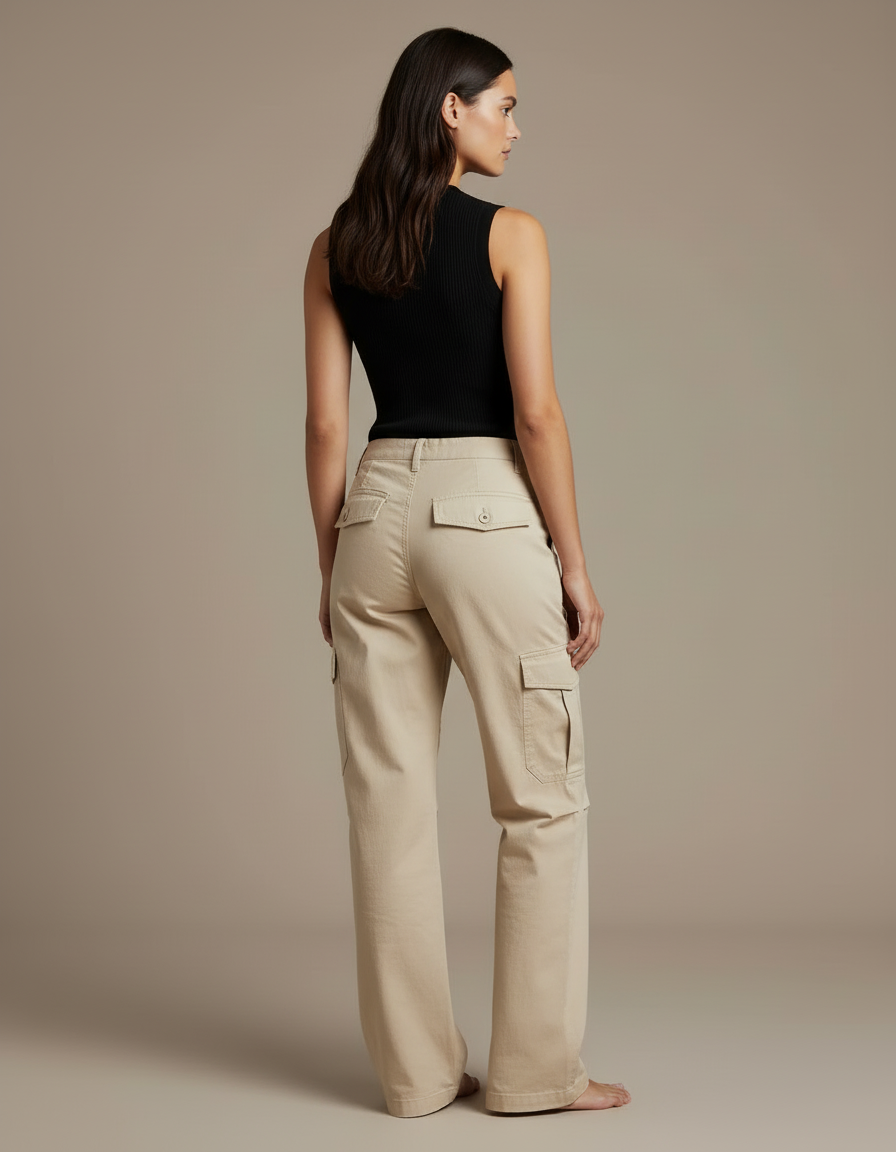 Pantalon Cargo Beige Ample Femme Poches - Toile - vue 2