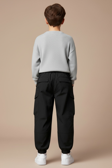 Pantalon Cargo Noir Ample Multipoches Garçon - Polyester - vue 2