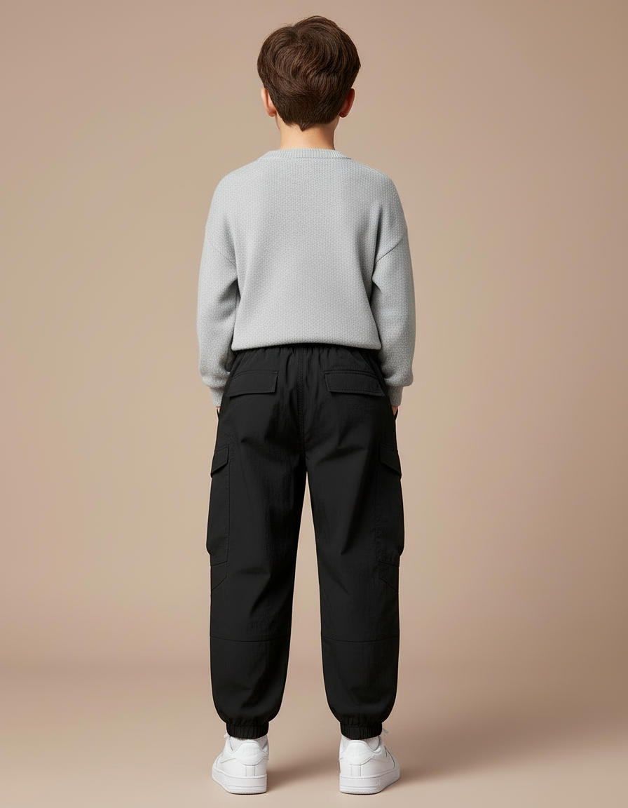 Pantalon Cargo Noir Ample Multipoches Garçon - Polyester - vue 2