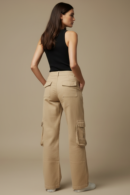 Pantalon Cargo Beige Ample Femme Chic Décontracté - Gabardine - vue 2
