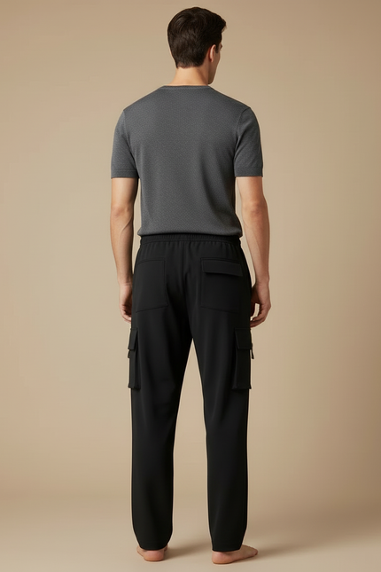 Pantalon Cargo Noir Droit Multipoches Homme Décontracté - Polyester - vue 2