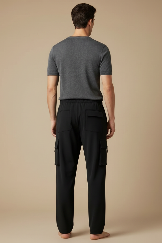 Pantalon Cargo Noir Droit Multipoches Homme Décontracté - Polyester - vue 2