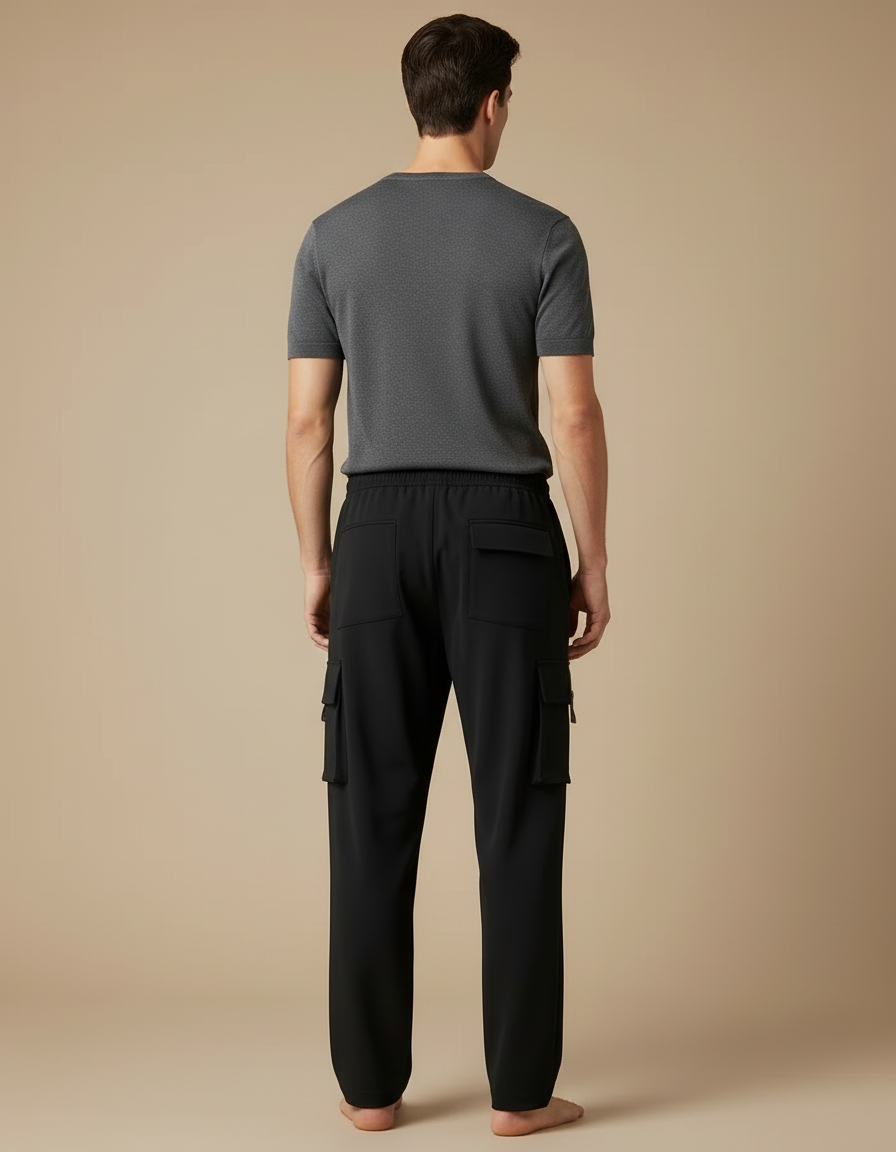 Pantalon Cargo Noir Droit Multipoches Homme Décontracté - Polyester - vue 2