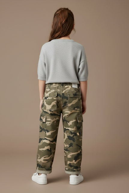 Pantalon Cargo Ample Camouflage Coton Enfant Décontracté - Kaki - vue 2