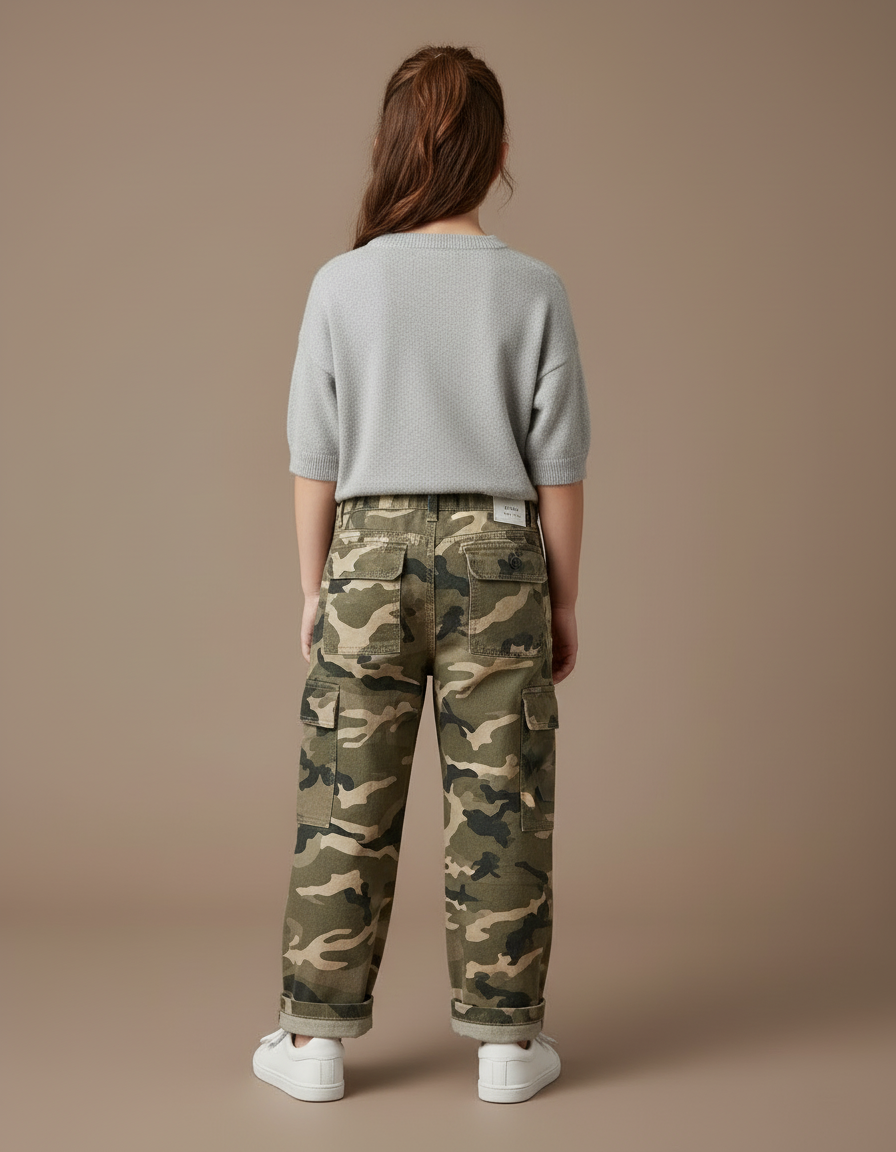 Pantalon Cargo Ample Camouflage Coton Enfant Décontracté - Kaki - vue 2