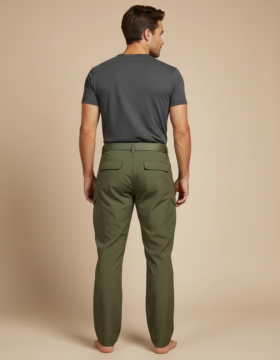 Pantalon Cargo Vert Militaire Sportif Multipoches Homme - Kaki Polyester - vue 2