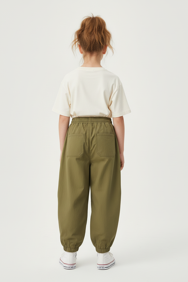 Pantalon Cargo Vert Olive Ample Décontracté Enfant - Kaki Polyester - vue 2