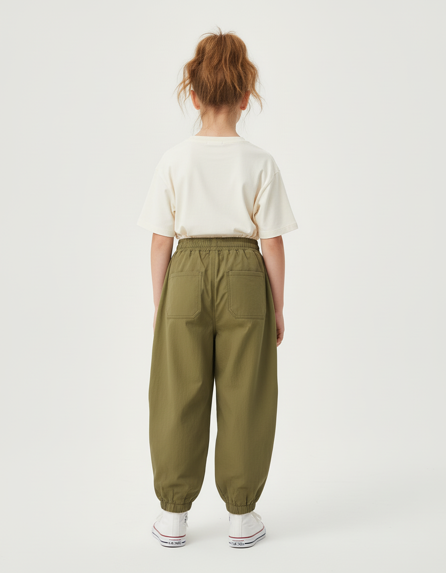 Pantalon Cargo Vert Olive Ample Décontracté Enfant - Kaki Polyester - vue 2