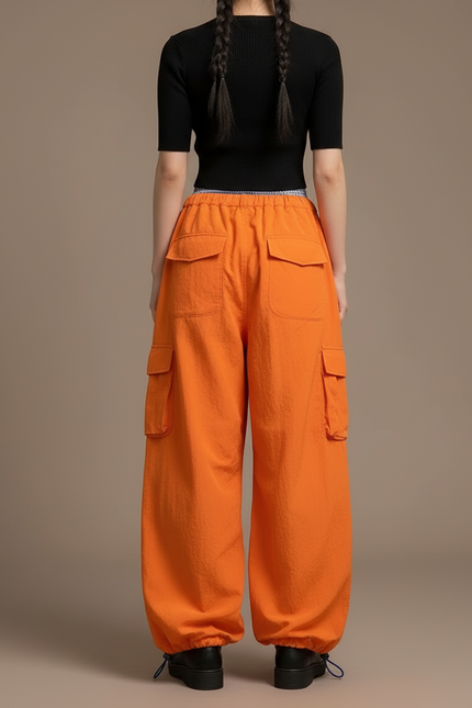 Pantalon Cargo Orange Ample Parachute Femme - Polyester - vue 2