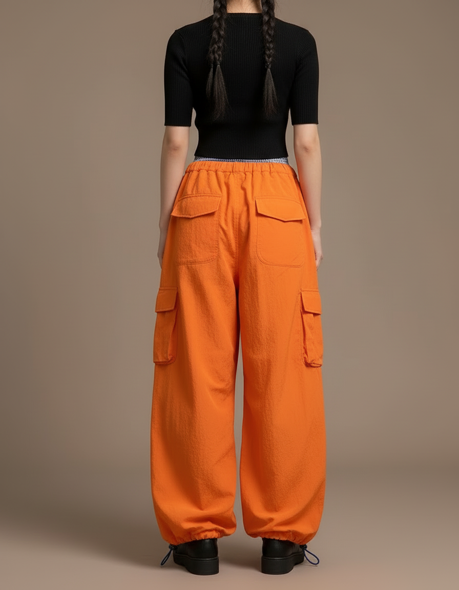 Pantalon Cargo Orange Ample Parachute Femme - Polyester - vue 2