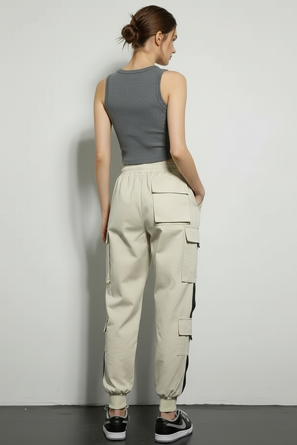 Pantalon Cargo Beige Ample Coton Casual Streetwear Femme - vue 2