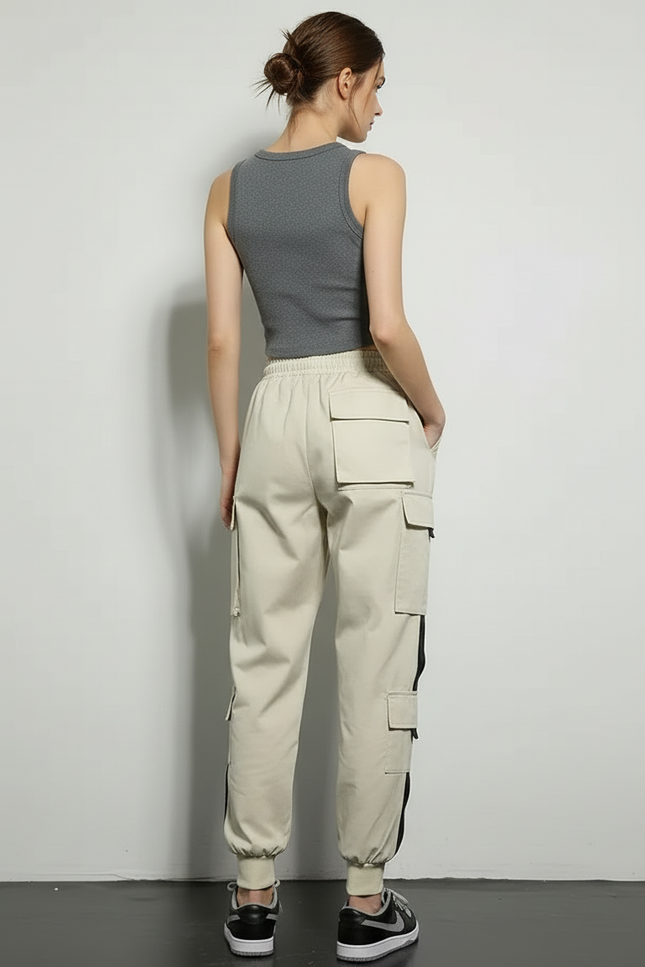 Pantalon Cargo Beige Ample Coton Casual Streetwear Femme - vue 2