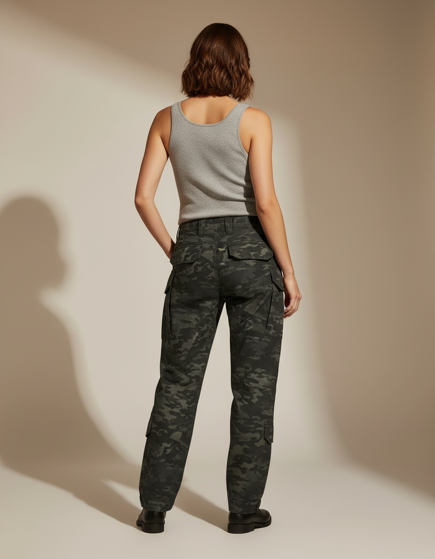 Pantalon Cargo Camouflage Militaire Ample Femme - Multicolore Toile - vue 2