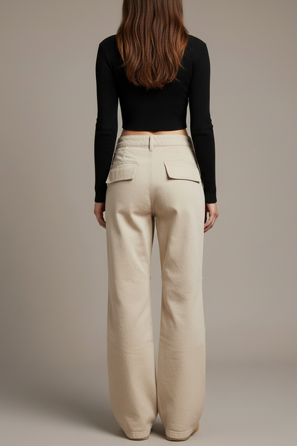 Pantalon Cargo Beige Ample Femme Multipoches - Toile - vue 2