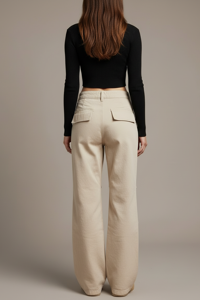 Pantalon Cargo Beige Ample Femme Multipoches - Toile - vue 2