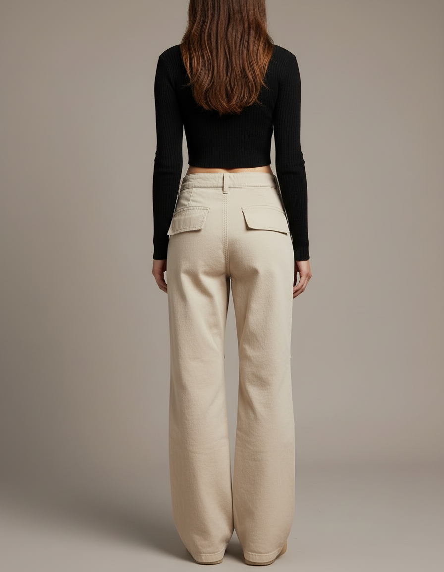Pantalon Cargo Beige Ample Femme Multipoches - Toile - vue 2