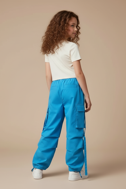 Pantalon Cargo Bleu Ample Fille Multipoches - Toile - vue 2