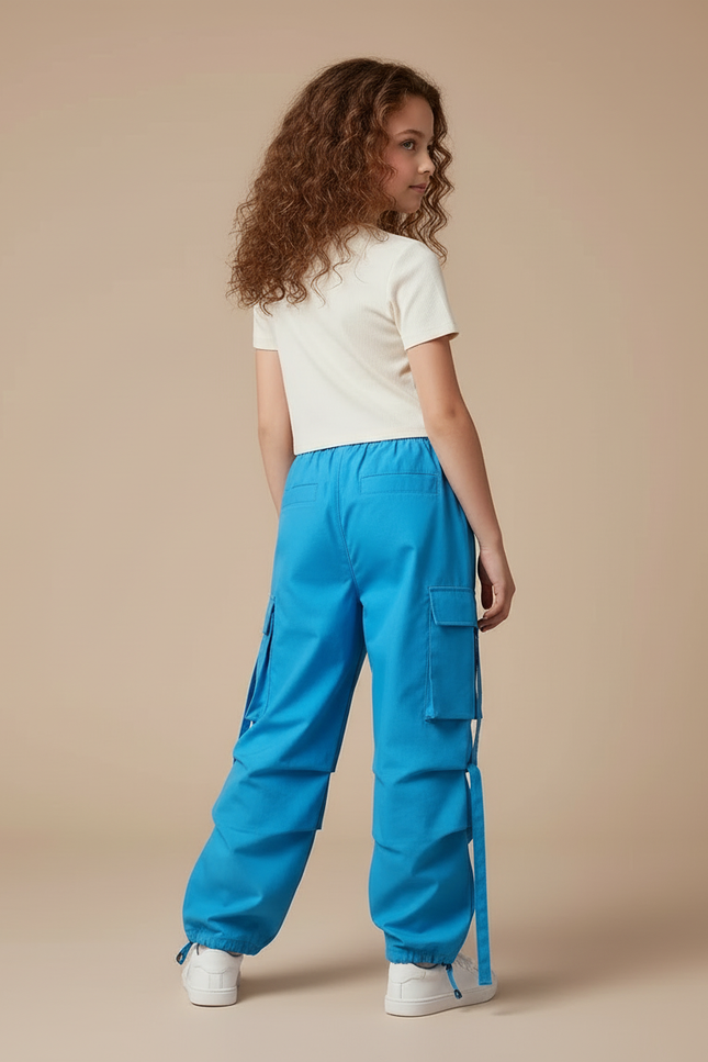 Pantalon Cargo Bleu Ample Fille Multipoches - Toile - vue 2