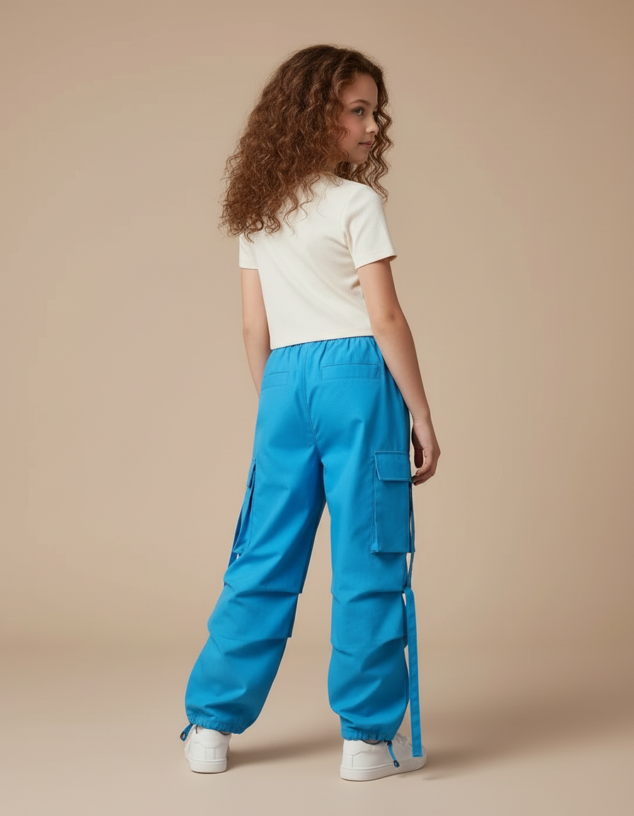 Pantalon Cargo Bleu Ample Fille Multipoches - Toile - vue 2