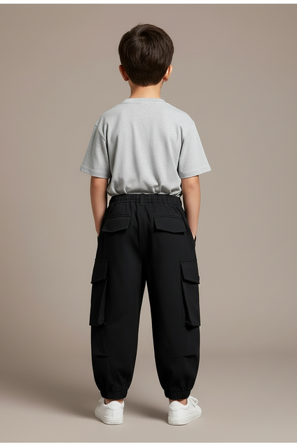 Pantalon Cargo Noir Ample Garçon Poches - Toile - vue 2