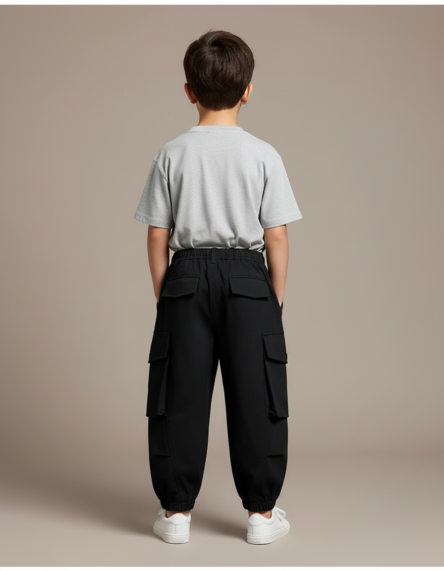 Pantalon Cargo Noir Ample Garçon Poches - Toile - vue 2
