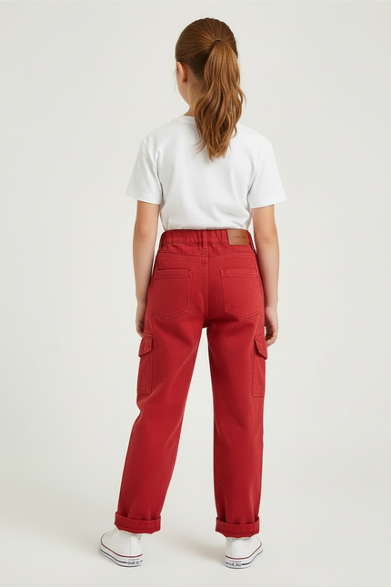 Pantalon Cargo Rouge Ample Multipoches Enfant Coton - Toile - vue 2