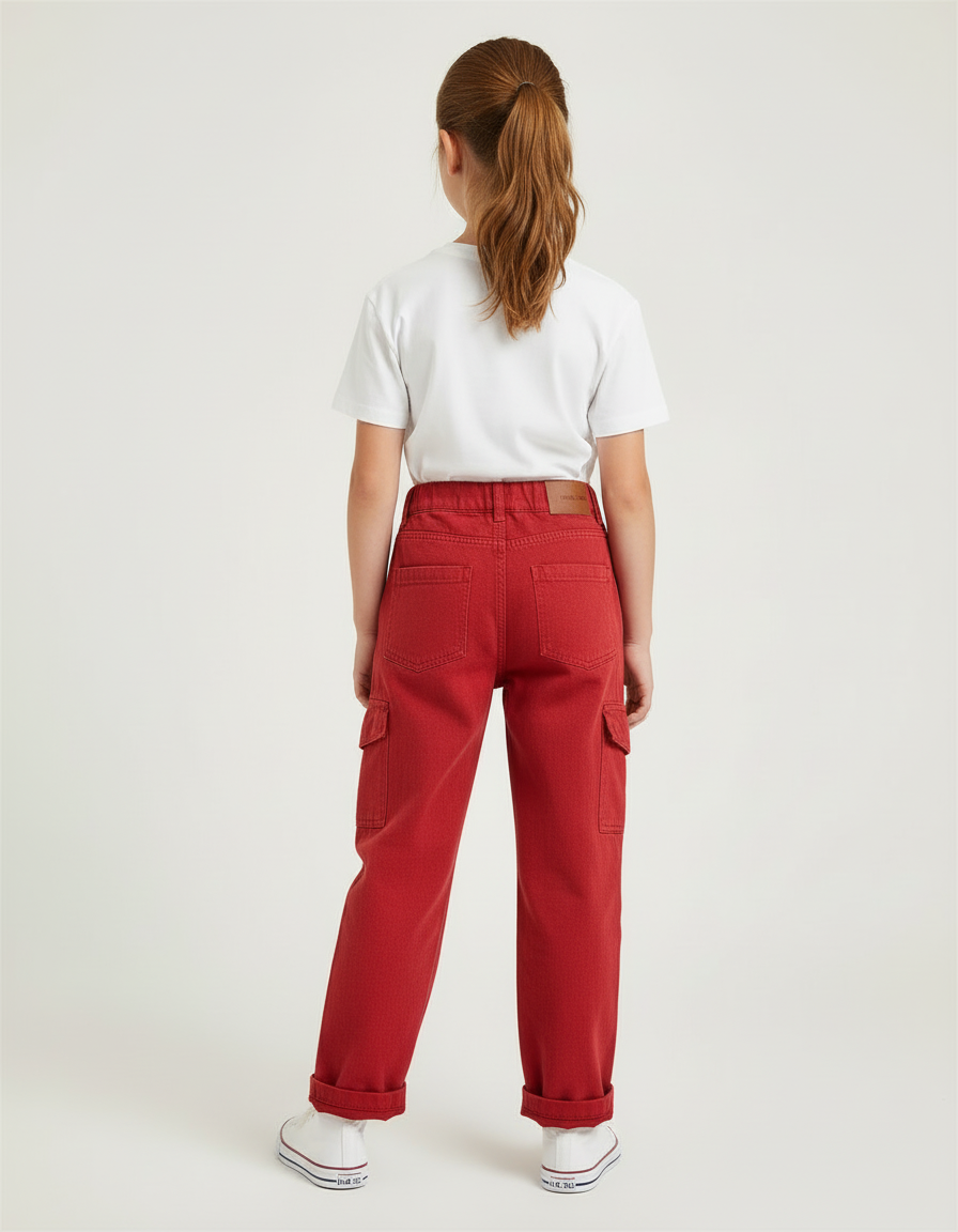 Pantalon Cargo Rouge Ample Multipoches Enfant Coton - Toile - vue 2