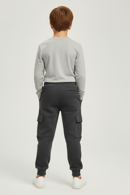 Pantalon Cargo Gris Foncé Molletonné Décontracté Multipoches - vue 2