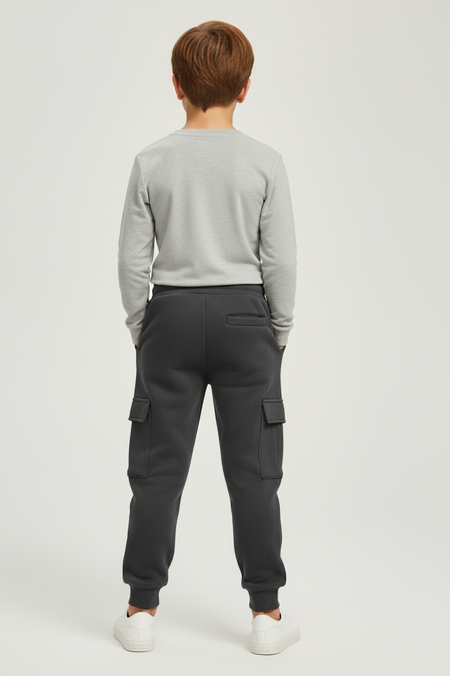 Pantalon Cargo Gris Foncé Molletonné Décontracté Multipoches - vue 2