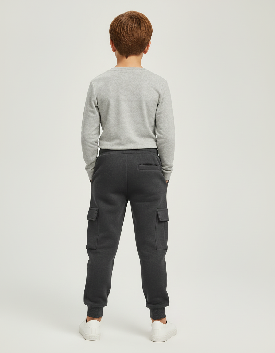 Pantalon Cargo Gris Foncé Molletonné Décontracté Multipoches - vue 2