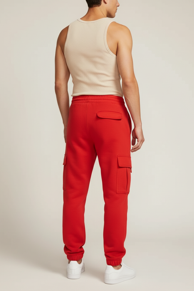 Pantalon Cargo Rouge Molletonné Multipoches Décontracté Homme - vue 2