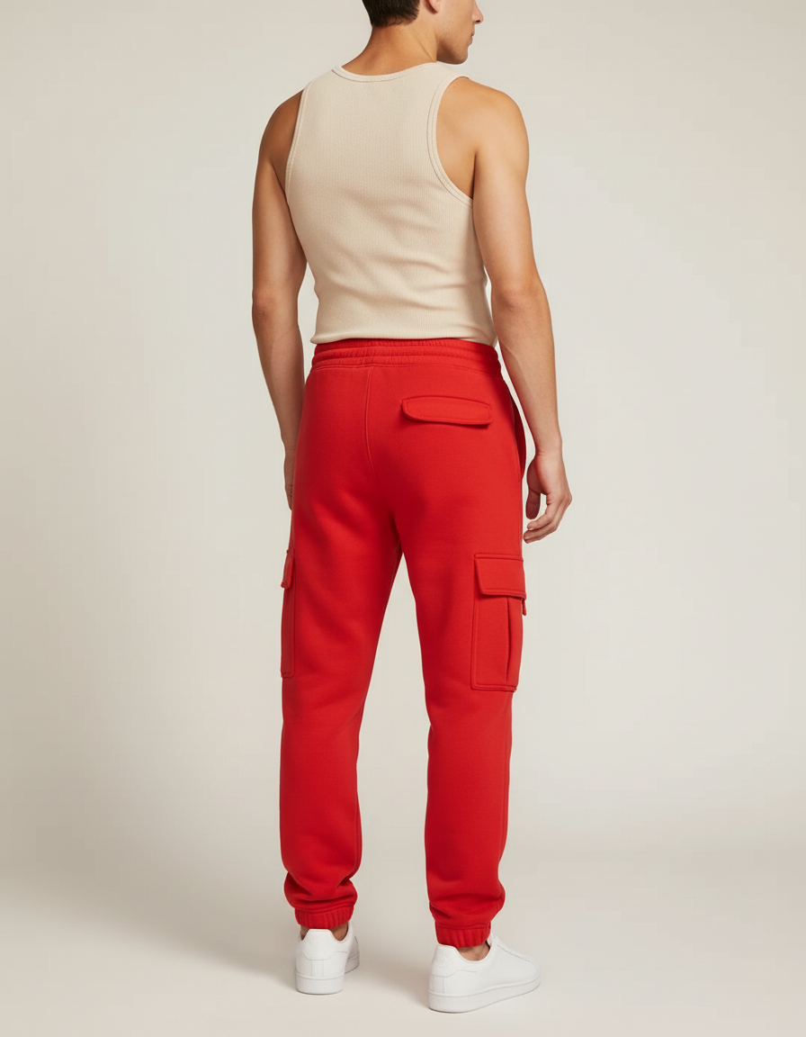 Pantalon Cargo Rouge Molletonné Multipoches Décontracté Homme - vue 2