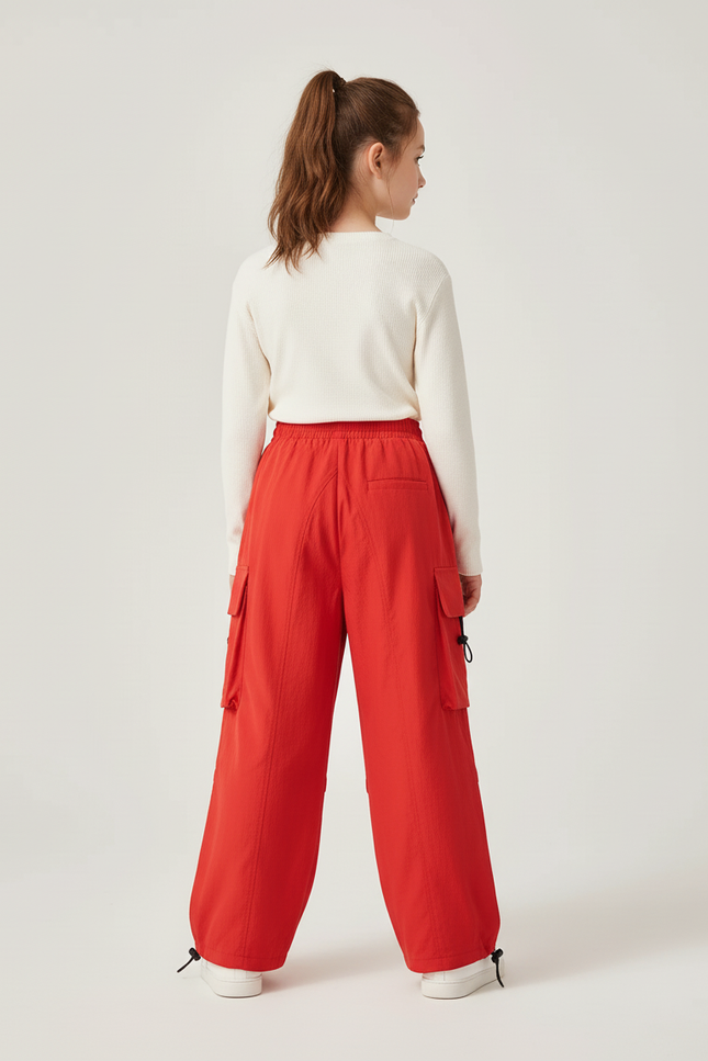 Pantalon Cargo Rouge Amples Multipoches Enfant Streetwear - Polyester - vue 2