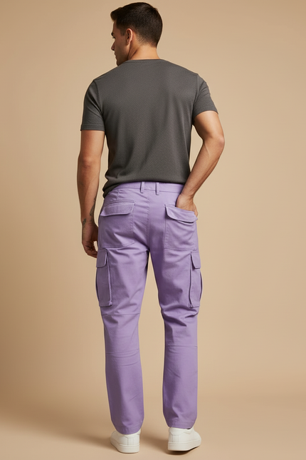 Pantalon Cargo Violet Ample Multi-Poches Homme Coton - Toile - vue 2