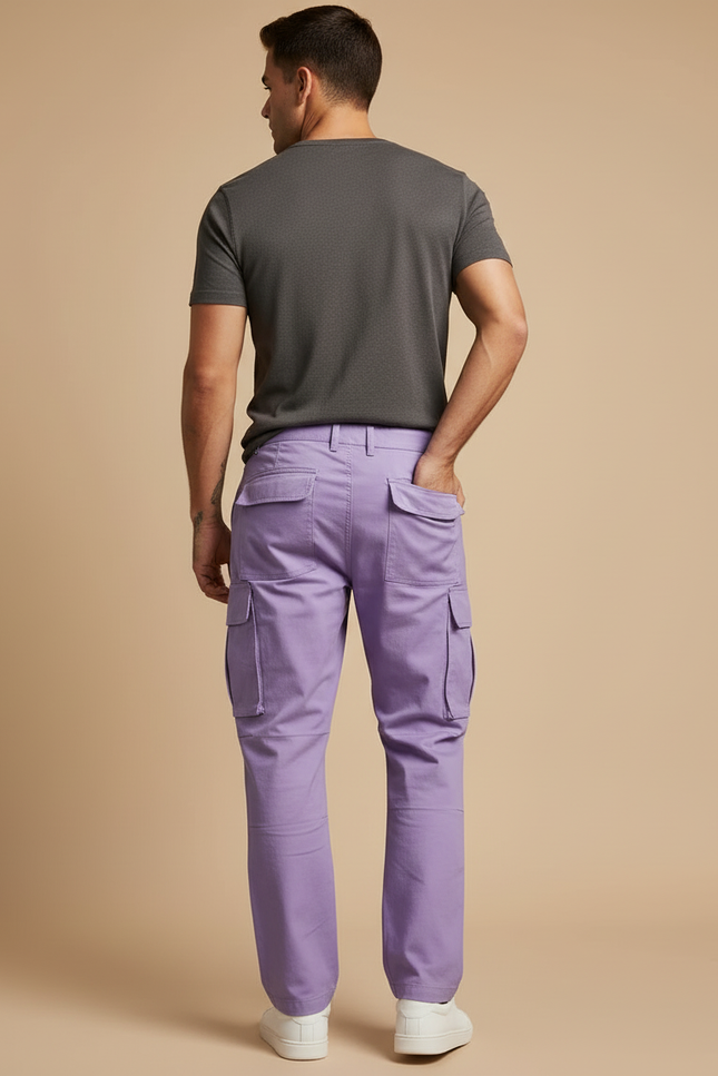 Pantalon Cargo Violet Ample Multi-Poches Homme Coton - Toile - vue 2