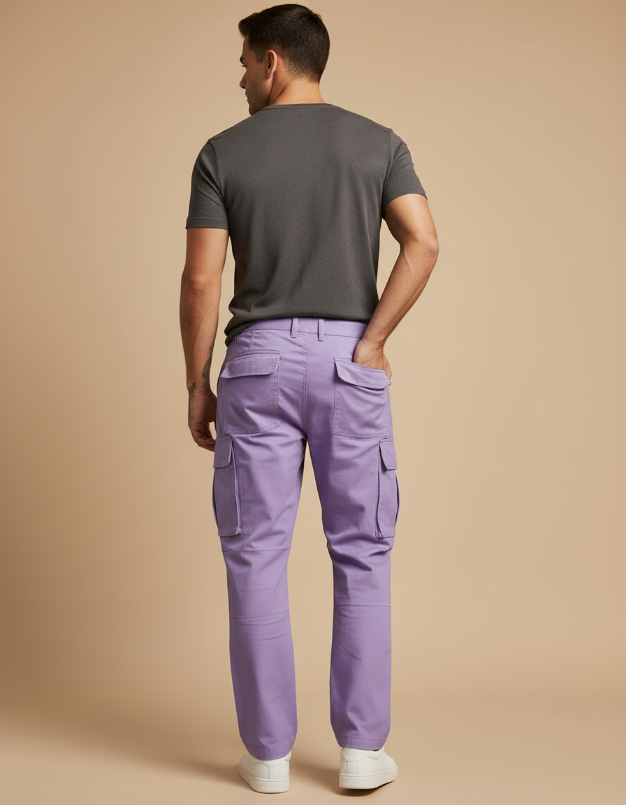 Pantalon Cargo Violet Ample Multi-Poches Homme Coton - Toile - vue 2