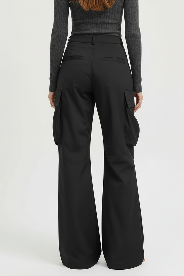 Pantalon Cargo Noir Ample Poches Zippées - Polyester - vue 2