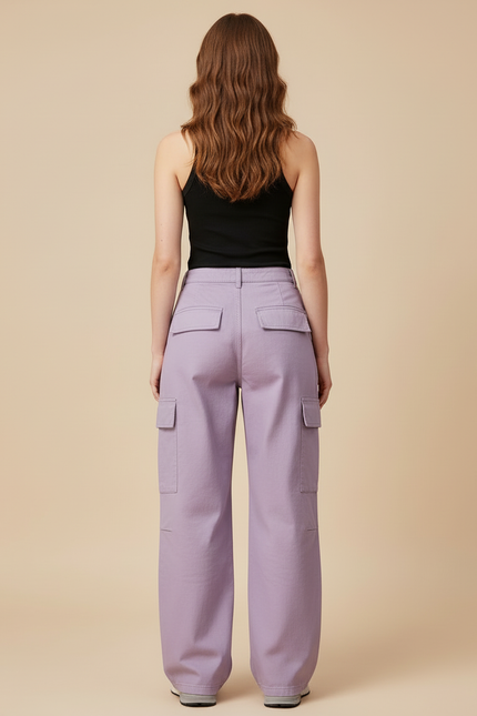 Pantalon Cargo Violet Ample Multi-Poches Femme Décontracté - Coton - vue 2