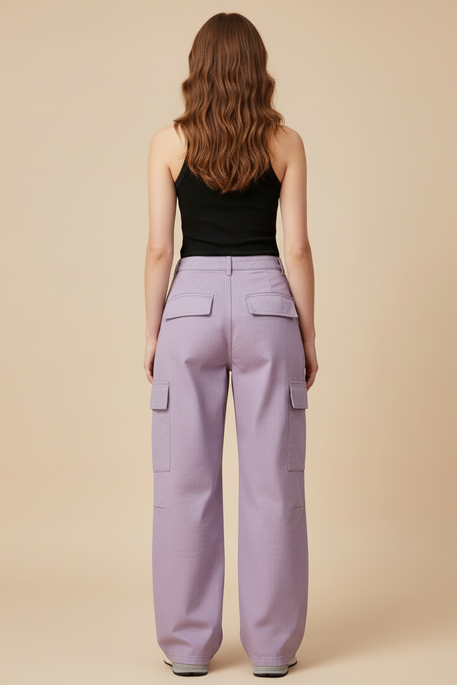 Pantalon Cargo Violet Ample Multi-Poches Femme Décontracté - Coton - vue 2