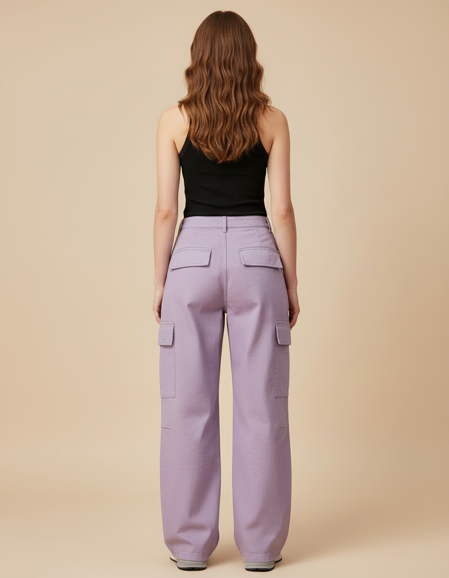 Pantalon Cargo Violet Ample Multi-Poches Femme Décontracté - Coton - vue 2